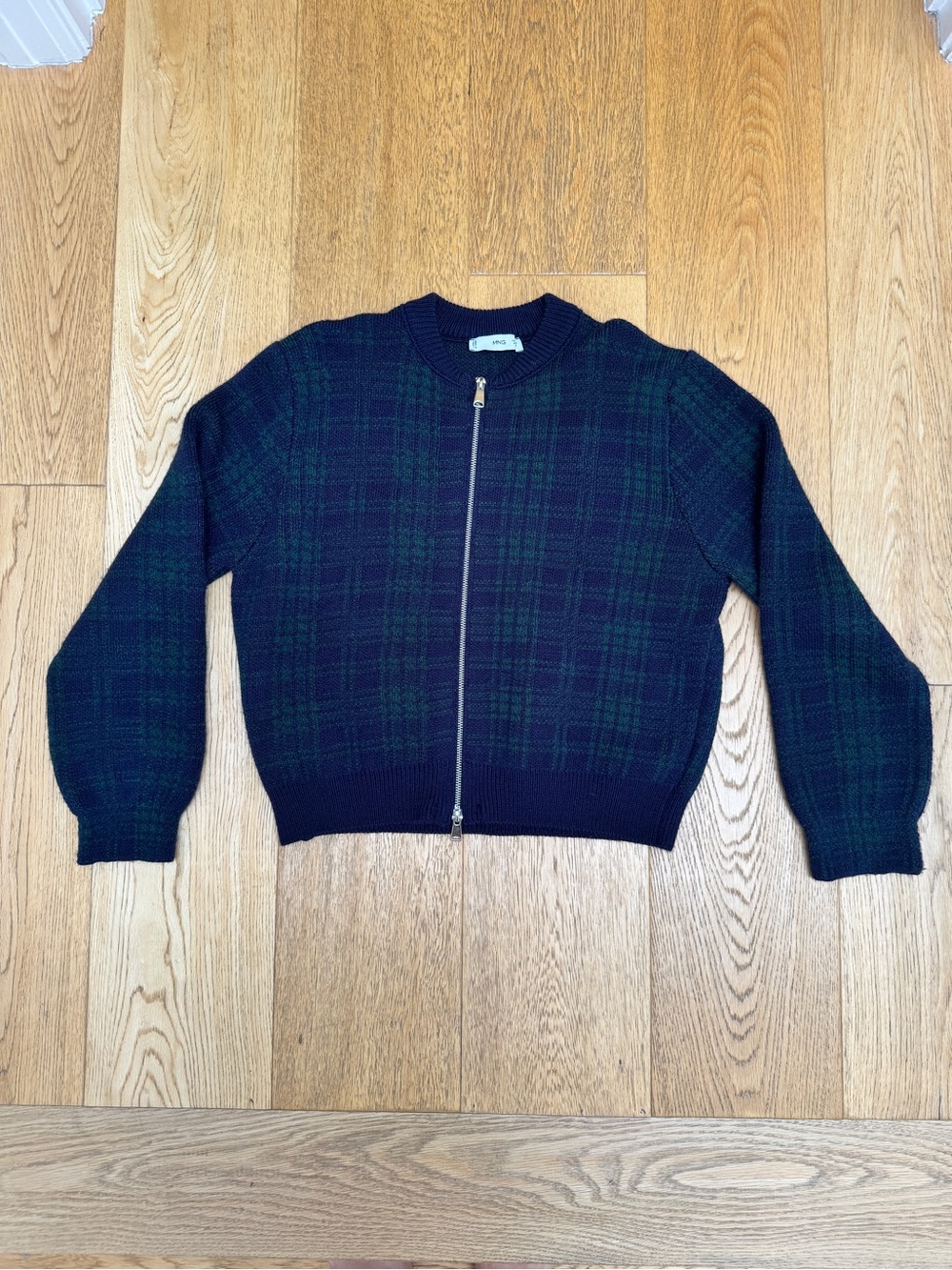 Mango Plaid Navy & Dark Green Plaid Zip-Front Jacket size small